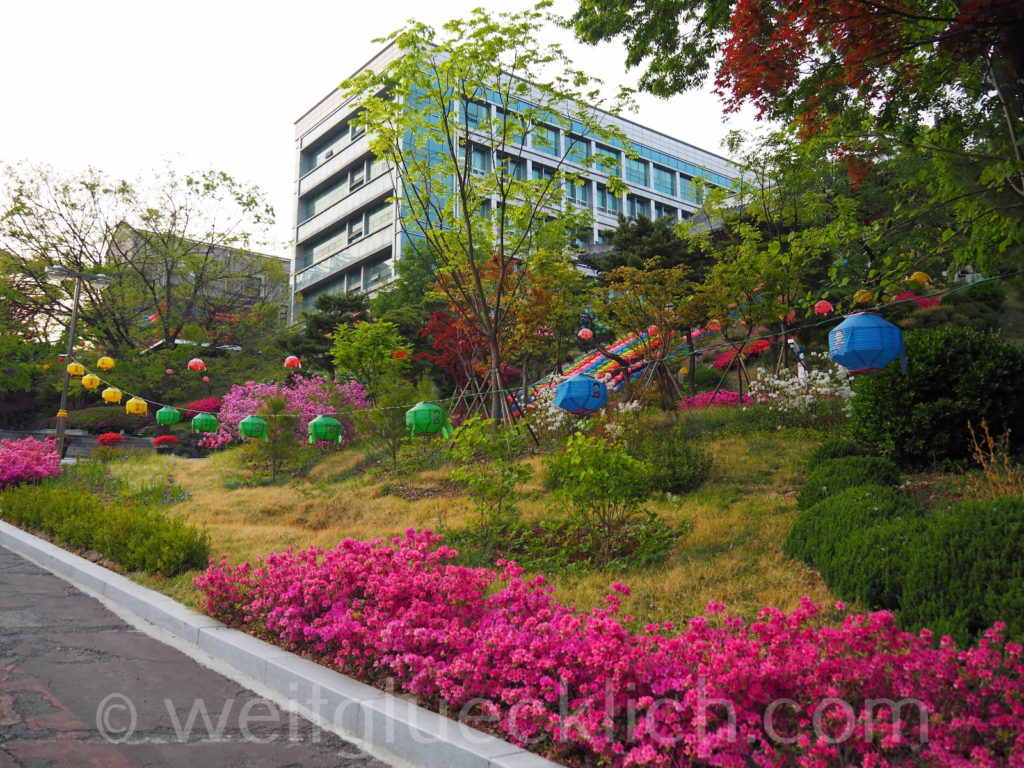 Weltreise 2020 Suedkorea Seoul Dongguk University Jeonggakwan Tempel Laternen