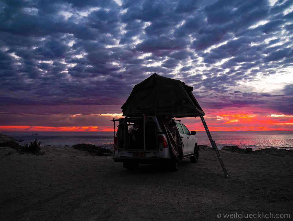 Weltreise 2021 Namibia Diaz Point Campsite Sonnenaufgang