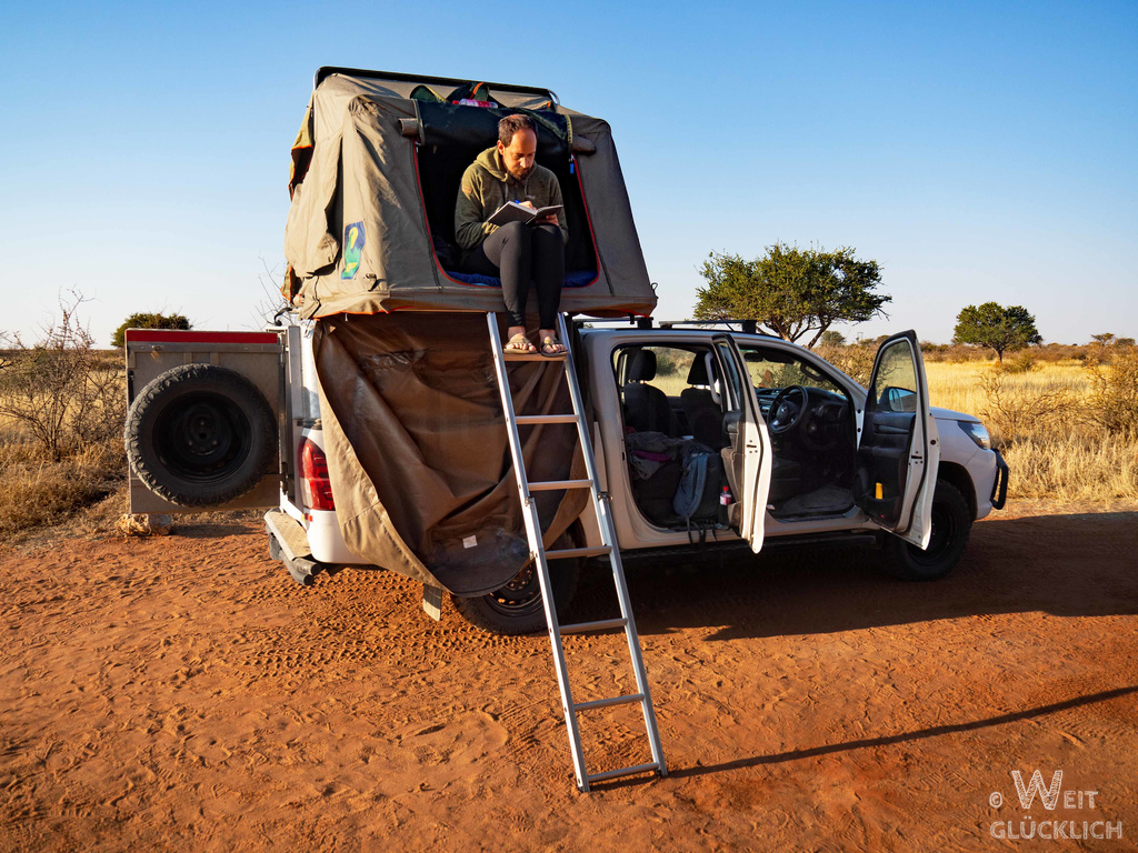 Weltreise 2021 Namibia Kalahari Anib Camping Dachzelt